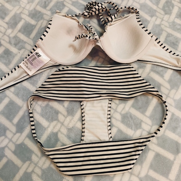 H&M Navy/Black Striped Bikini Set 34A - Picture 3 of 5